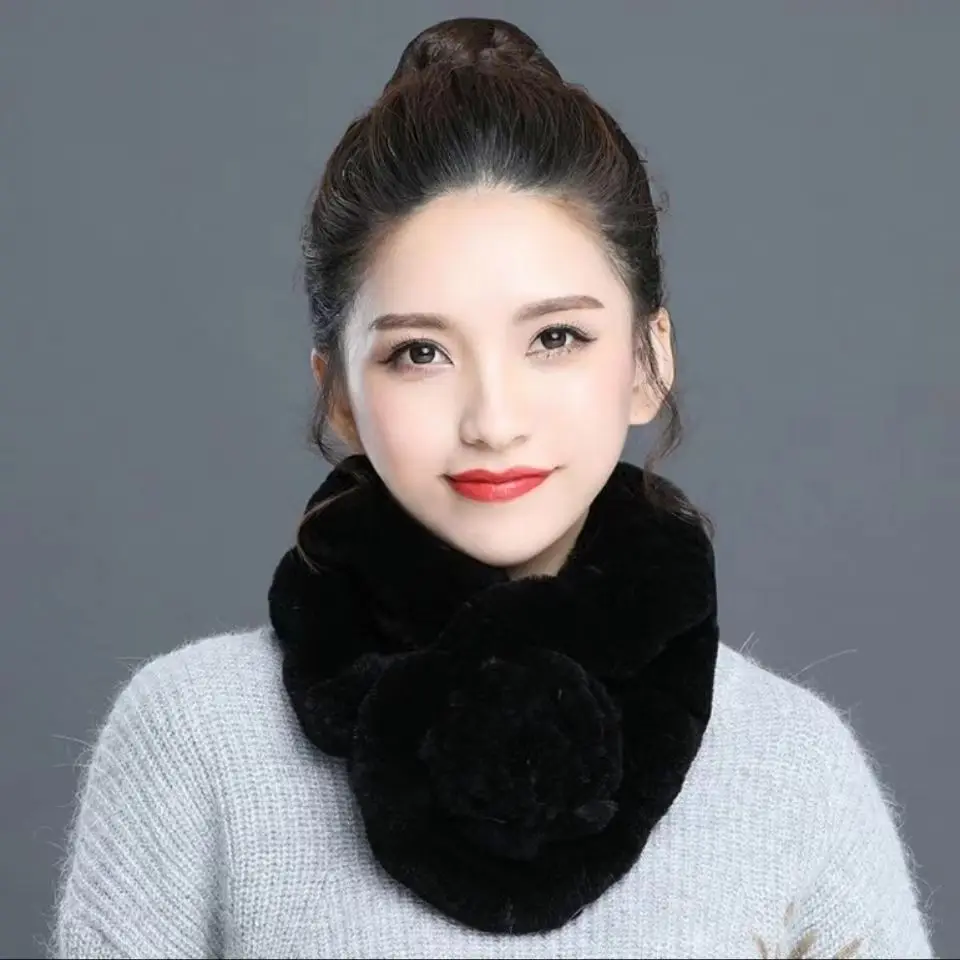 Autumn and winter women's 100% real otter rabbit fur woven scarf is warm, breathable and versatile women's scarf