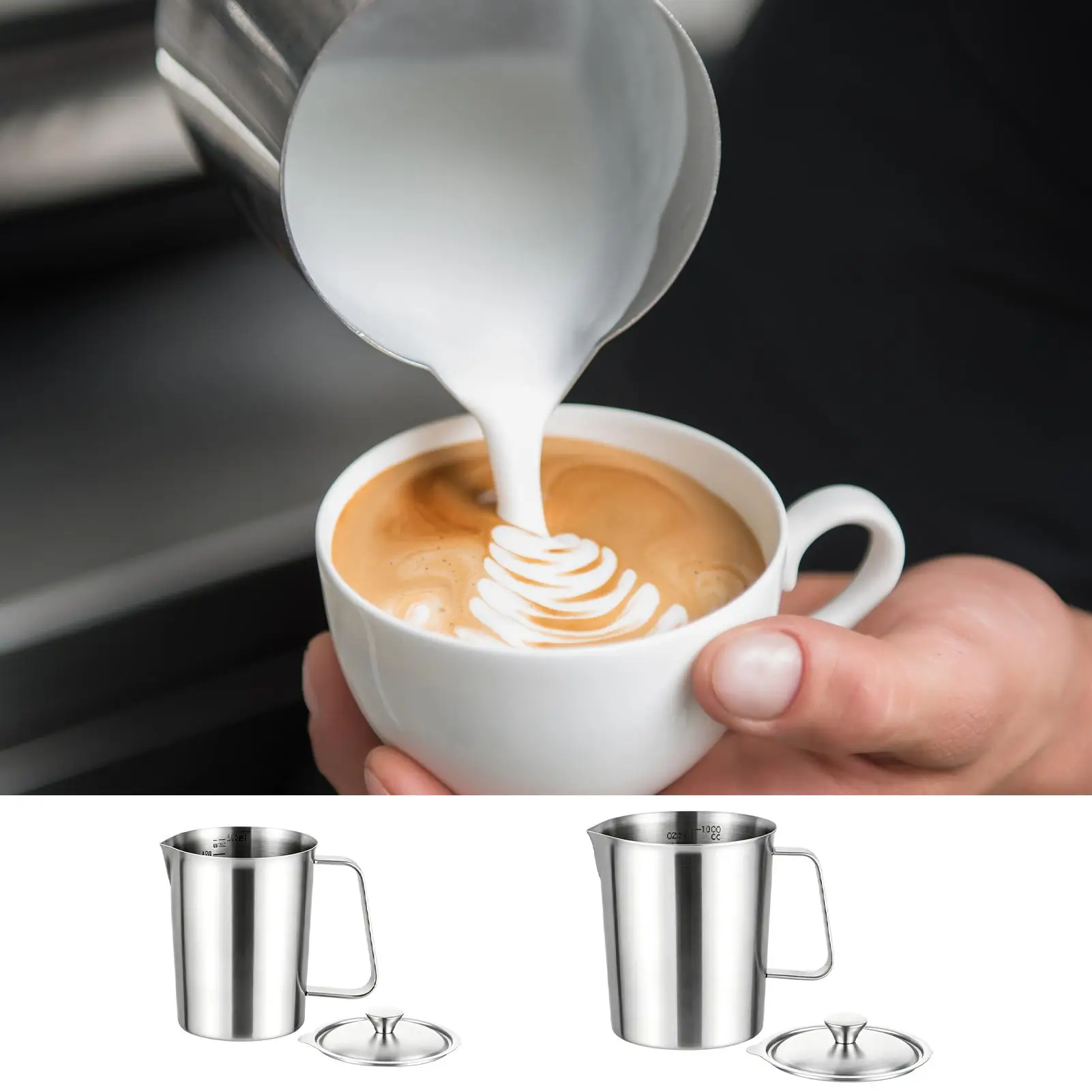 Stainless Steel Cup Double-Scale Heat-Resistant Container With Lid Milk Frother Cup For Cooking Prepping Oven Dishwasher Freezer