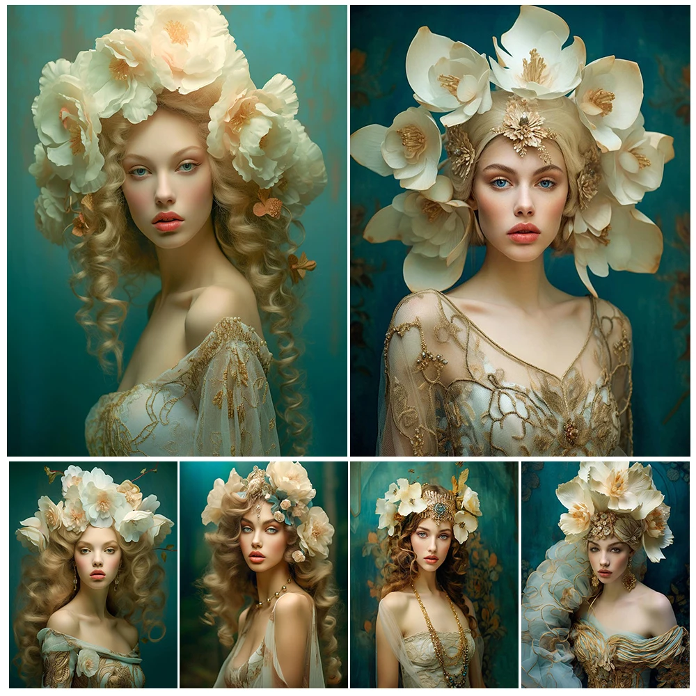 

Flower Head Girl Woman Portrait Princess Poster Wall Art Canvas Painting Home Decor Wall Pictures For Living Room Unframed