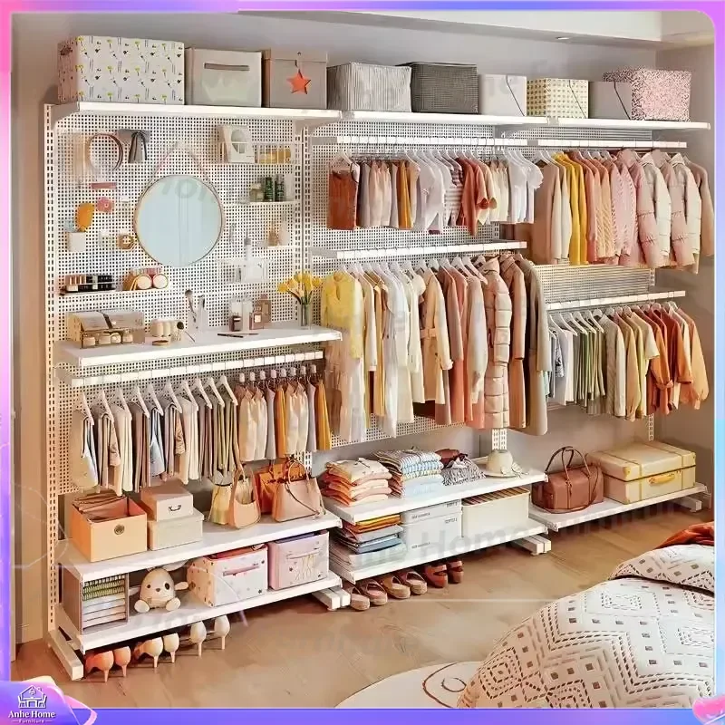 Adjustable Freestanding Metal Shelving Unit Tool Free DIY Closet Organizer Pegboard and Hanging Rod Combo for Bedroom Living