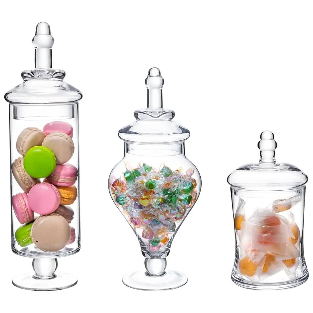 

Clear Glass Apothecary Jars With Lid, Decorative Footed Vase, Candy Buffet Containers Set Of 3