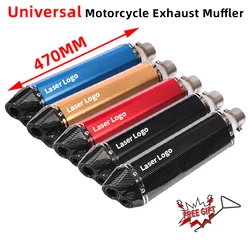 470MM Universal Motorcycle Exhaust Muffler Pipe No DB Killer Moto Escape Echappement Double Holes Tube For MT07 R1 ZX6R KTM390