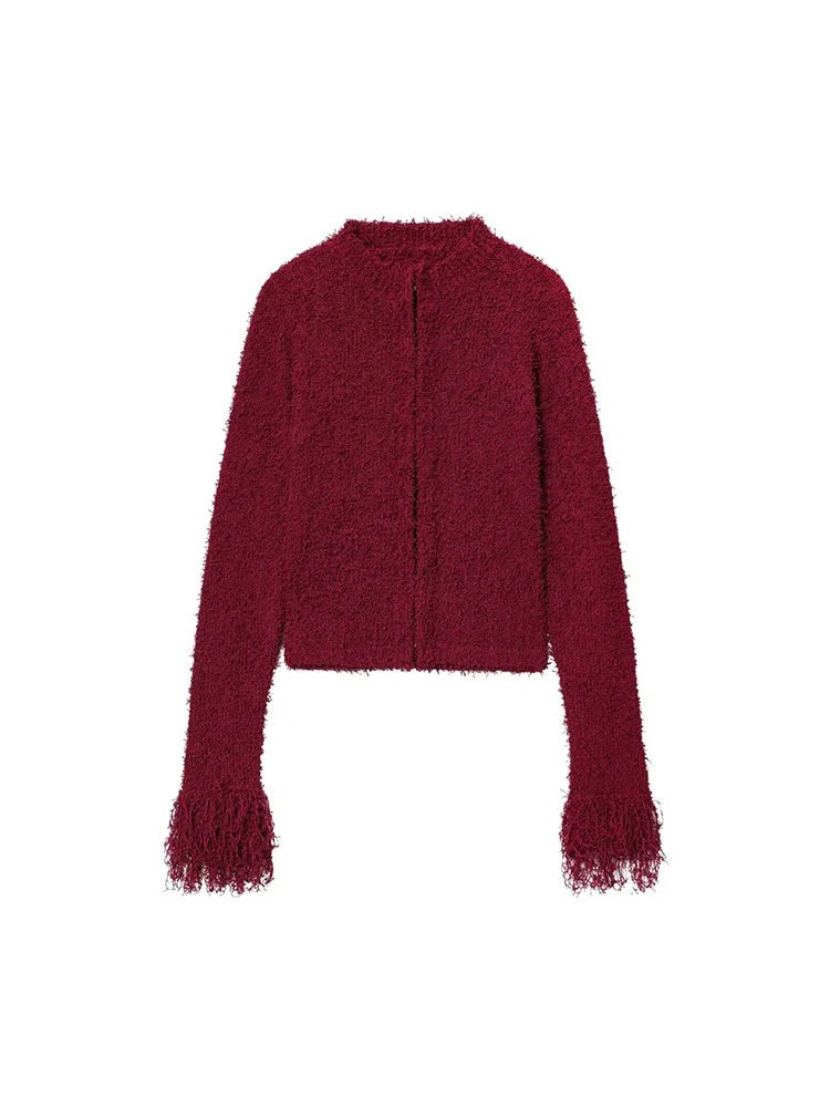 

European and American style autumn new arrivals women's clothing slim fit tassel round neck long sleeve knitted jacket