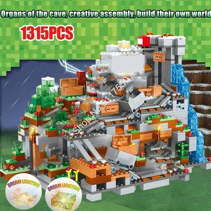 Hot Toys1315PCS Compatible My World Building Blocks Minecraftinglys Mountain Cave Villages Figures Model Brick Children Toy Gift
