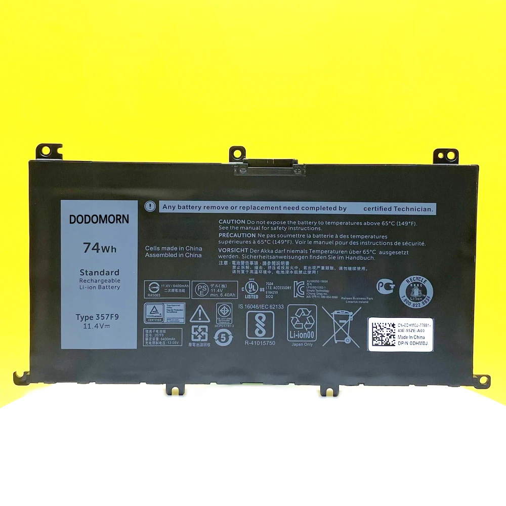 11.4V 74Wh NEW 357F9 Battery For DELL Inspiron 15 Gaming 5576 5577 7566 7567 7000 7557 7559 P65F P57F P65F001 P57F001 Laptop