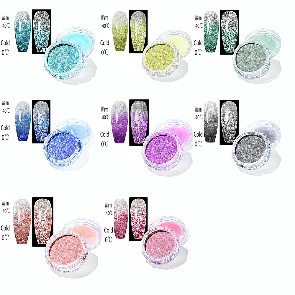 ผงกลิตเตอร์เปลี่ยนสีตามอุณหภูมิ 1 กล่อง ผงเล็บเปล่งประกายเปลี่ยนสีตามอุณหภูมิ ผงเล็บออโรร่าหลากสี ผงเล็บเปลี่ยนสีตามอุณหภูมิแบบบางพิเศษ *