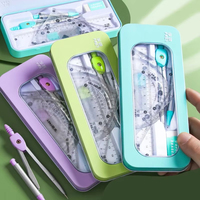 7pcs/set Compass and Ruler Sets Triangle Ruler Protractor Rubber Student Exam Specific Ruler Box Set Ruler Set School Starts