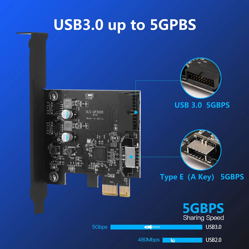 High Speed PCIE TO built-in USB3.0 19PIN+TYPE-E Interface Adapter 5Gbps Card