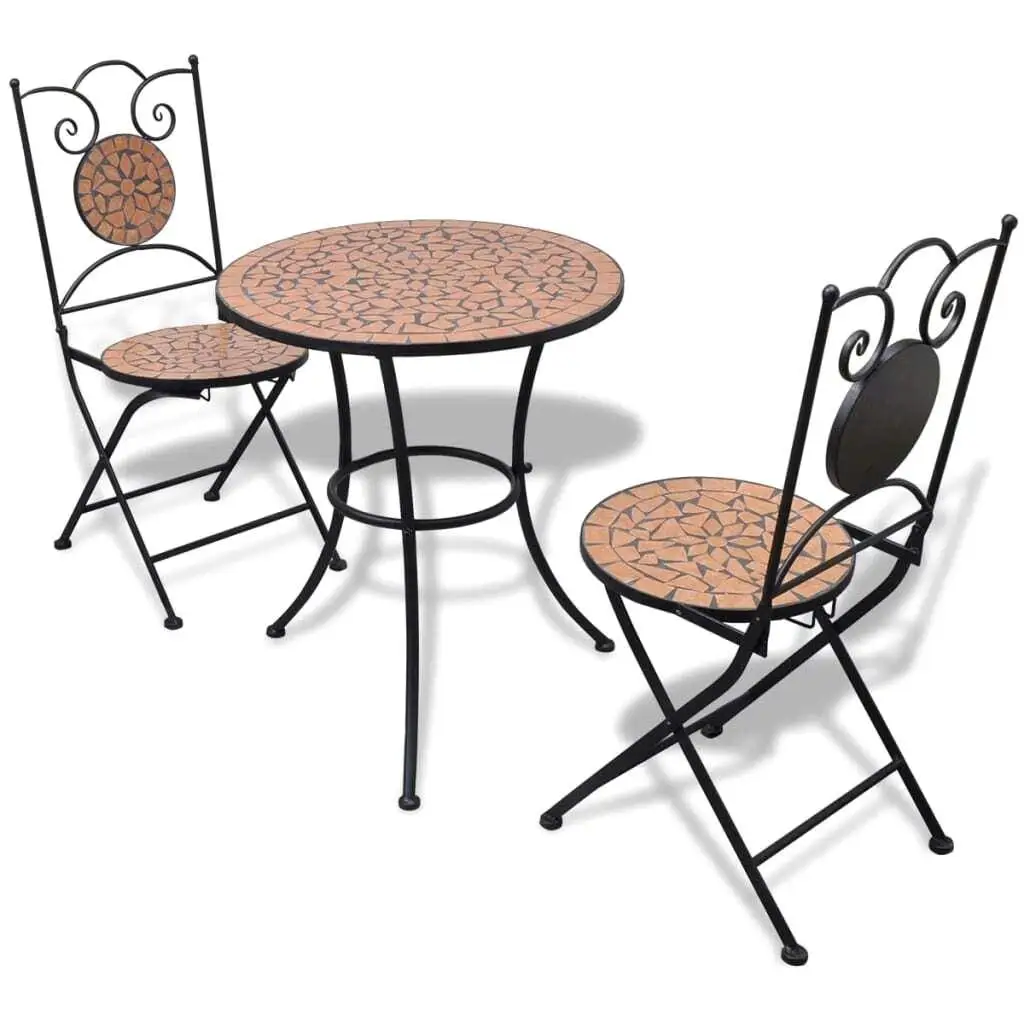 3-Piece Terracotta Bistro Set with Ceramic Tile | Outdoor Dining Table & Chairs