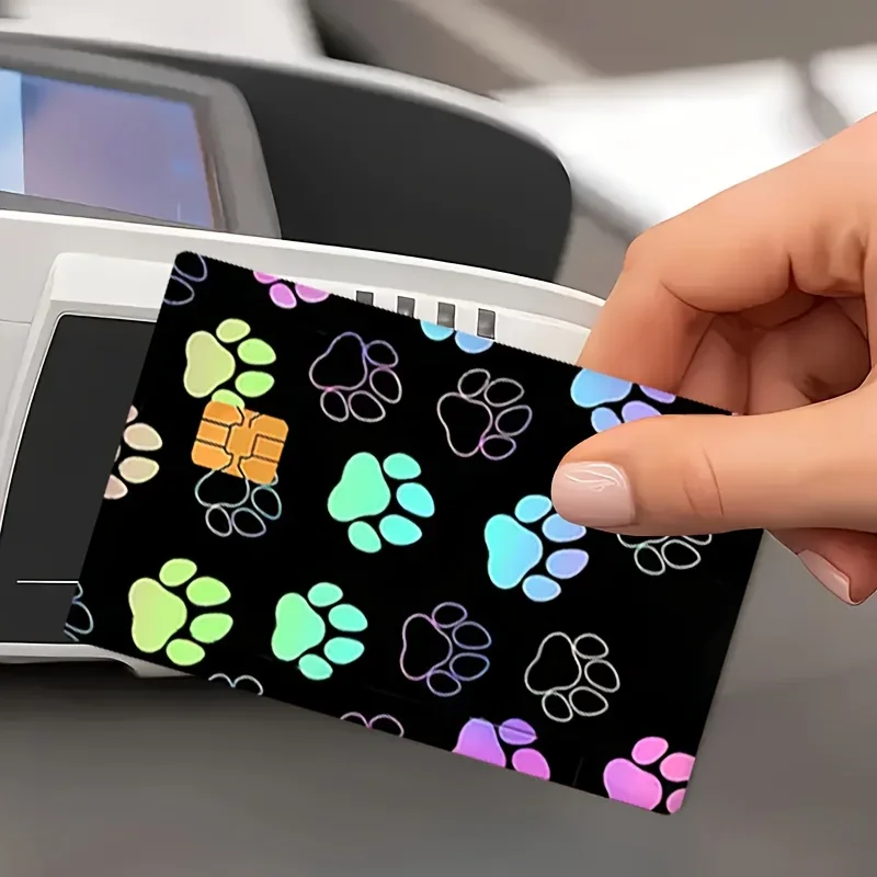 Cute Paw Print Card Sticker 2PCS Vinyl Skin Decals for Bank Credit Debit Transit Key Cards Personalized Accessory Decor