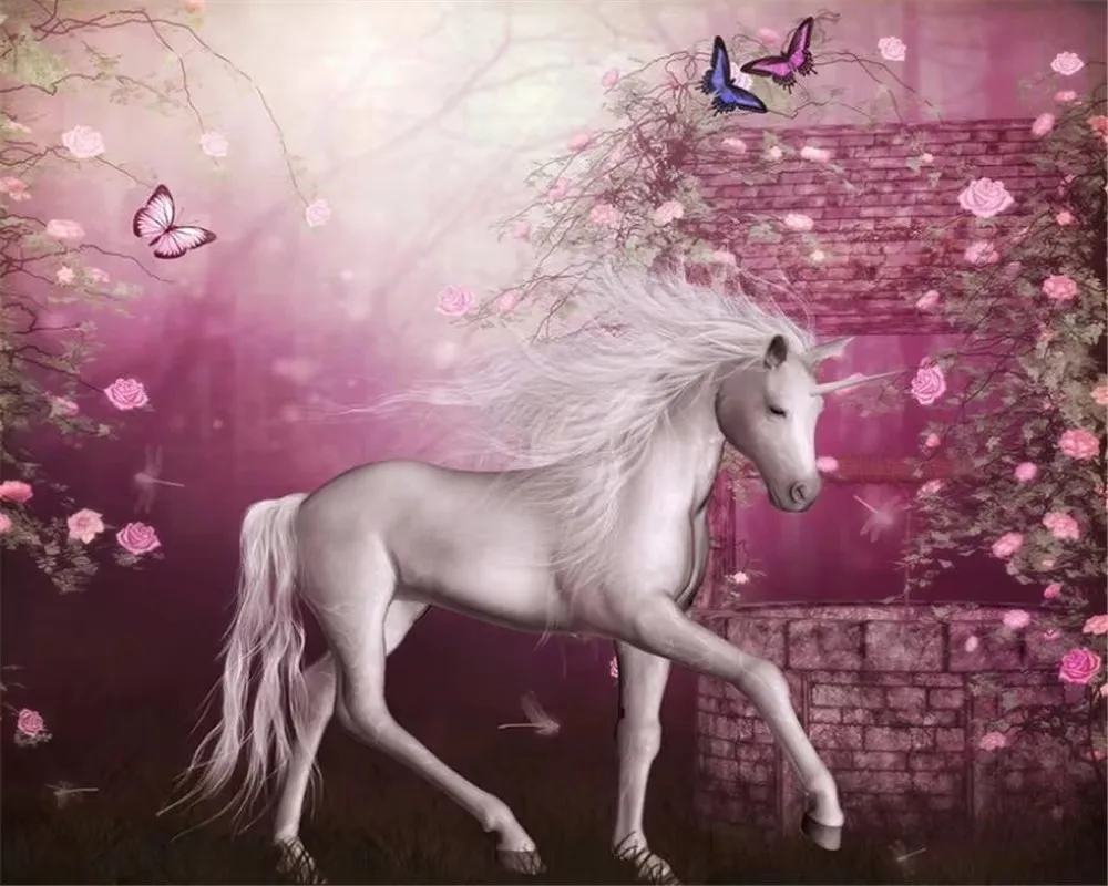 Custom Wall Mural Wall wallpaper nordic hand drawn cartoon unicorn rainbow 3D Living Room TV Background Wall Cloth 3d Wallpaper