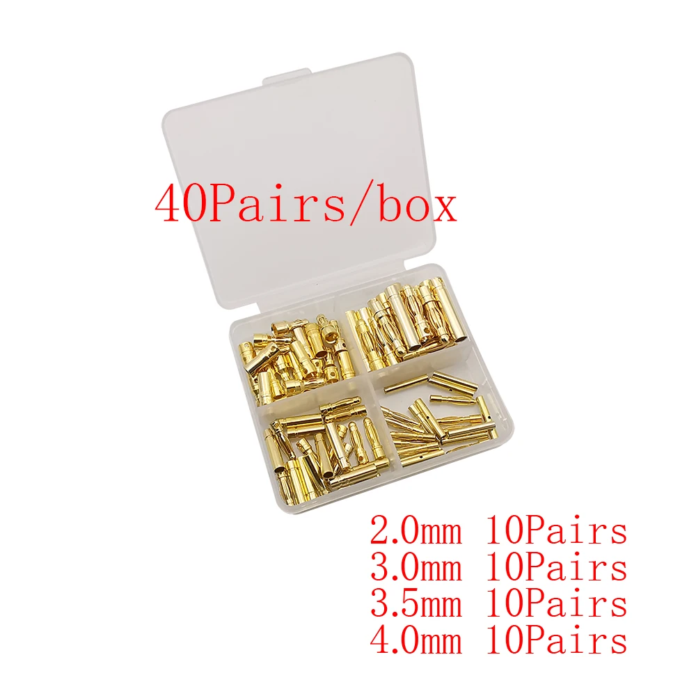 25/40Pairs رصاصة الموز موصل ذكر أنثى 2.0 مللي متر 3.0 مللي متر 3.5 مللي متر 4.0 مللي متر/5.0 مللي متر 6.0 مللي متر 8.0 مللي متر رصاصة الموز التوصيل ل RC بطارية DIY بها بنفسك