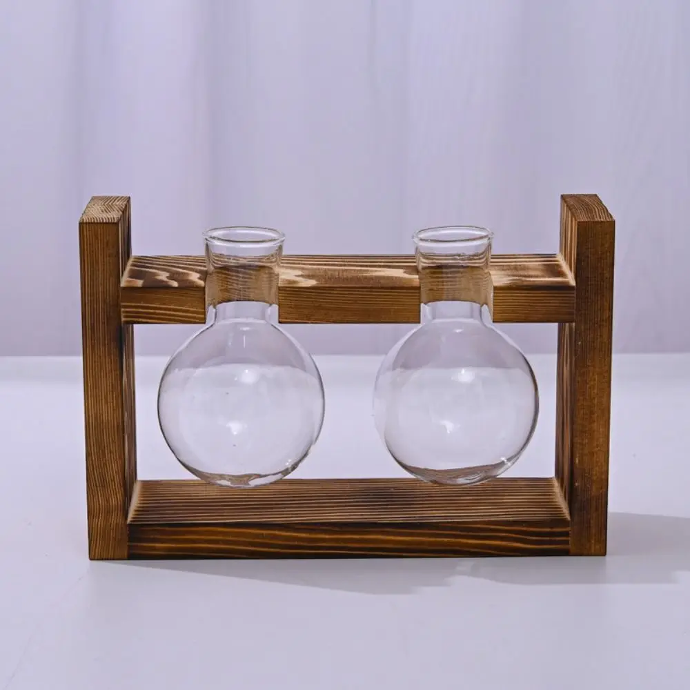 Bonsai Decor Hydroponic Plant Vase Wooden Frame Glass Flower Arrangement Container Transparent Tabletop Tray Bonsai Flower Pot
