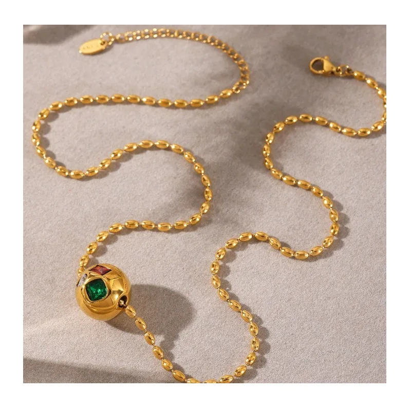 

Seattle Light Luxury High-end Metal Ball Inlaid with Colorful Gemstone Pendant Collarbone Chain Exquisite Necklace