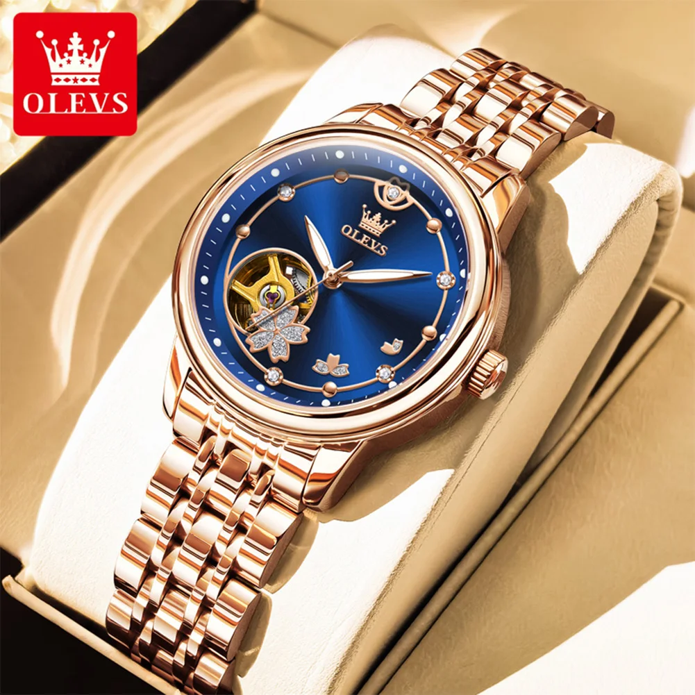 OLEVS 6732 Top Brand Elegance Ladies Automatic Wristwatch Hollowed Luminous Luxury Original Mechancial Watch for Women
