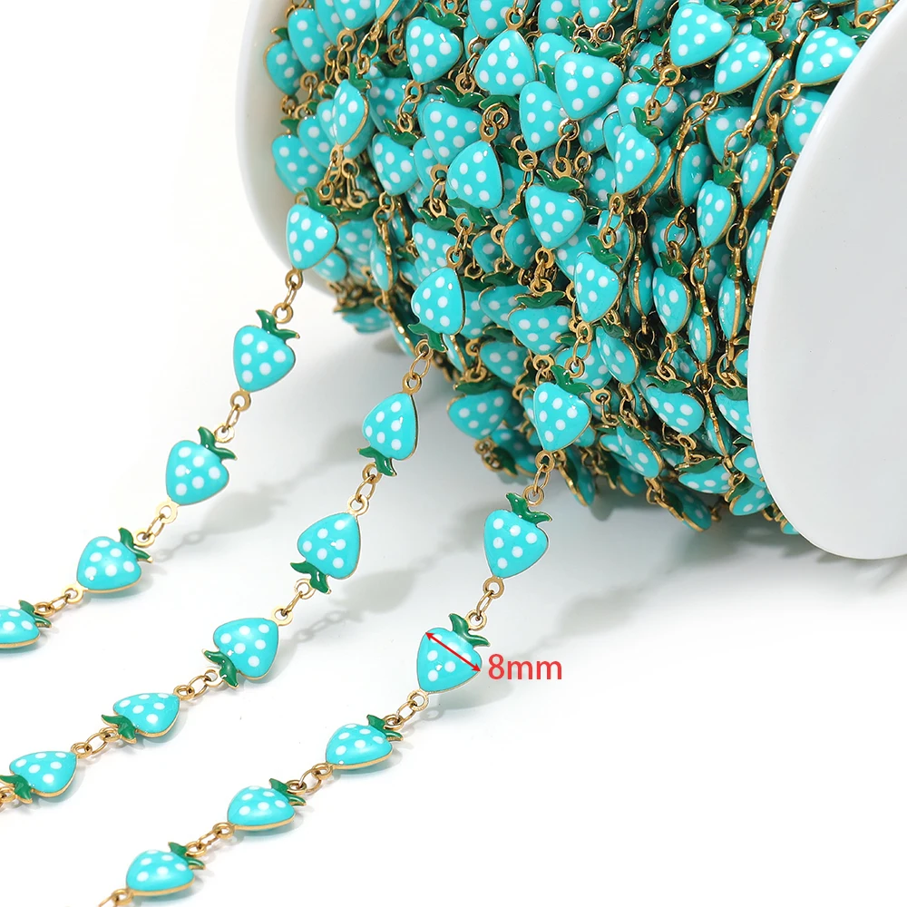 

2-метровые цепочки из нержавеющей стали с эмалью, не выцветающие, с милым клубничным дизайном, шириной 8 мм, для изготовления ювелирных изделий своими руками: ожерелий, браслетов, фурнитуры