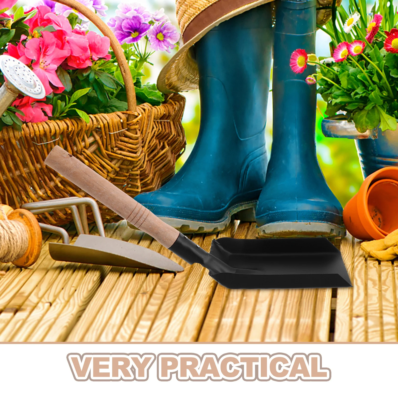 พลั่วขุดดินอเนกประสงค์สำหรับใช้งานกลางแจ้ง หัวเหล็ก ด้ามไม้ เหมาะสำหรับปลูกต้นไม้ ตั้งแคมป์ ทำความสะอาดเถ้าถ่านเตาผิง