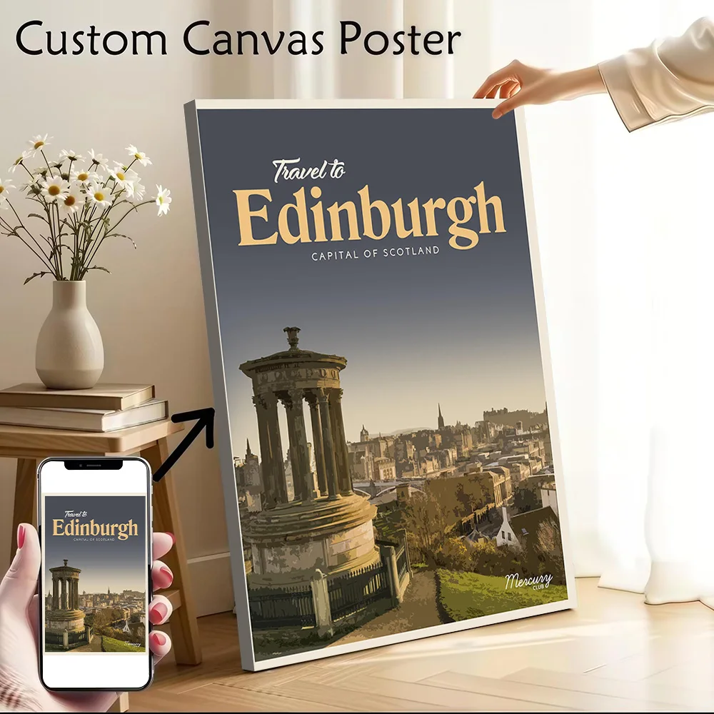 Visit Edinburgh Canvas Poster Wall Art Customizable High Quality Printed Picture for Living Room Decorations Home and Decoration