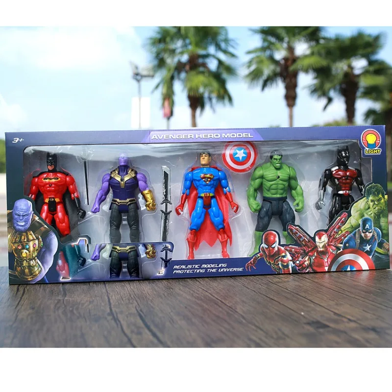 

5pcs Hot toys Marvel Avengers hero Batman Superman Thanos Hulk Zorro Model Anime Action Figures Collection Doll Kids toy Gifts