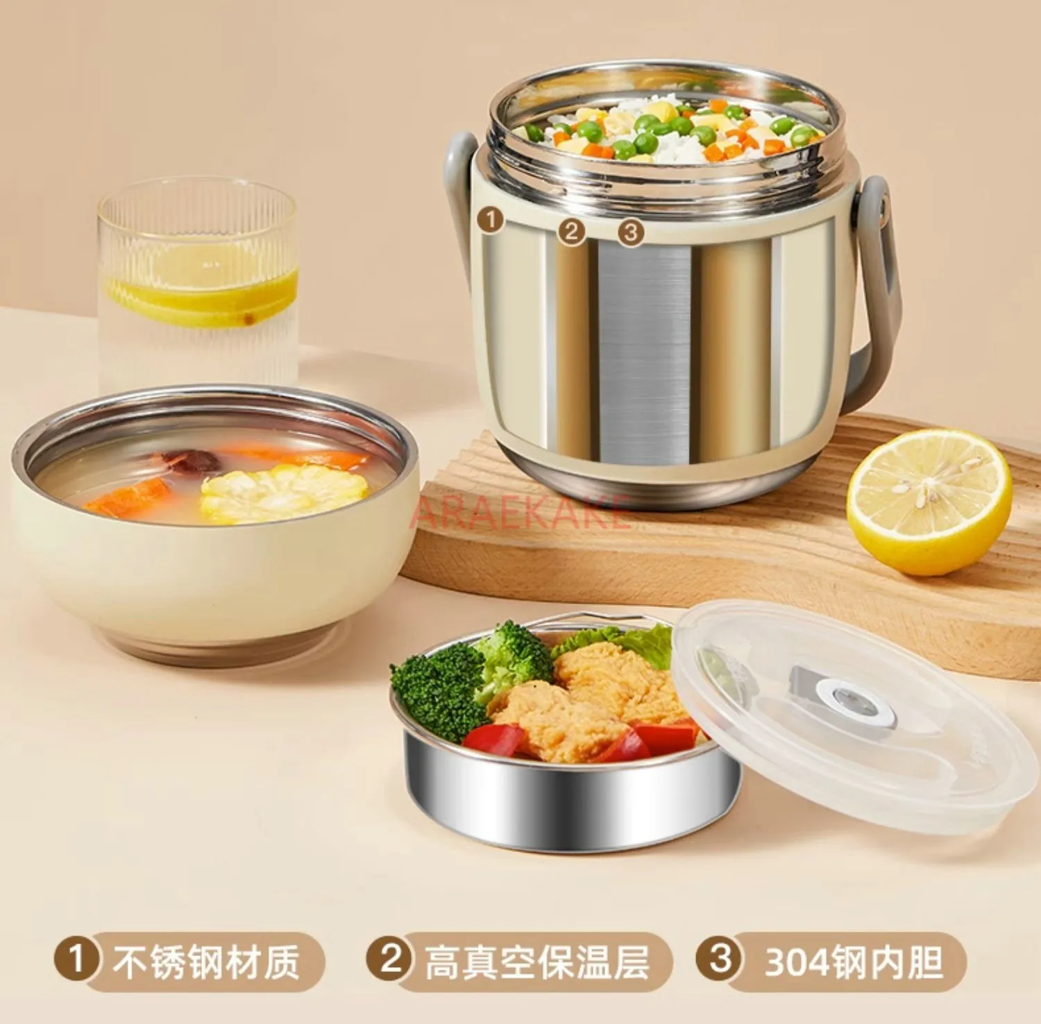 304 stainless steel insulated lunch box, ultra long, portable, and large capacity rice bucket