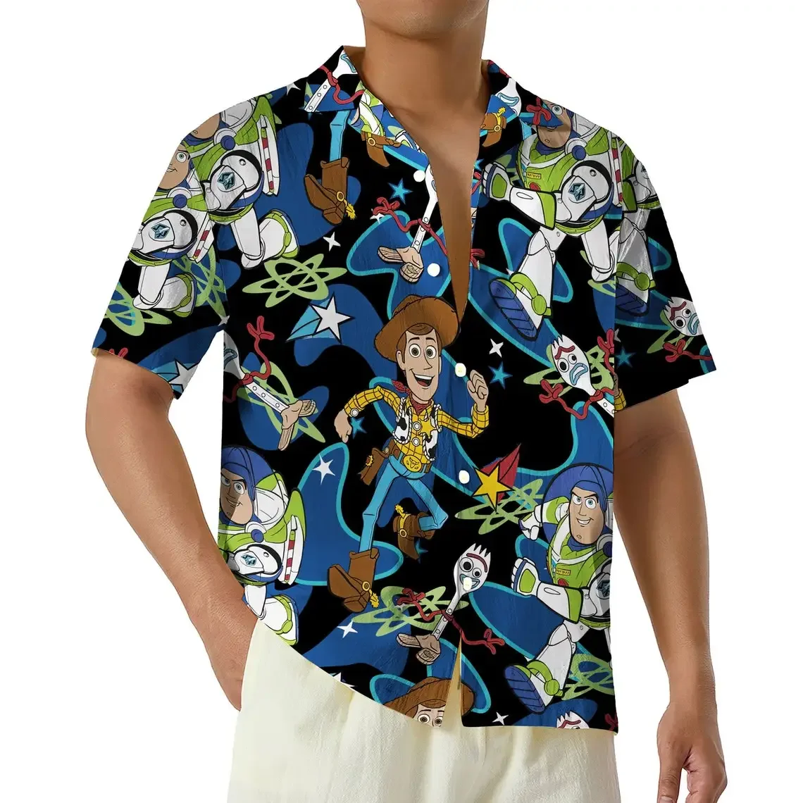 

Toy Story Hawaiian Shirt Mens Women Short Sleeve Button Up Shirt Woody Buzz Lightyear Hawaiian Shirt Cartoon Kids Beach Shirt