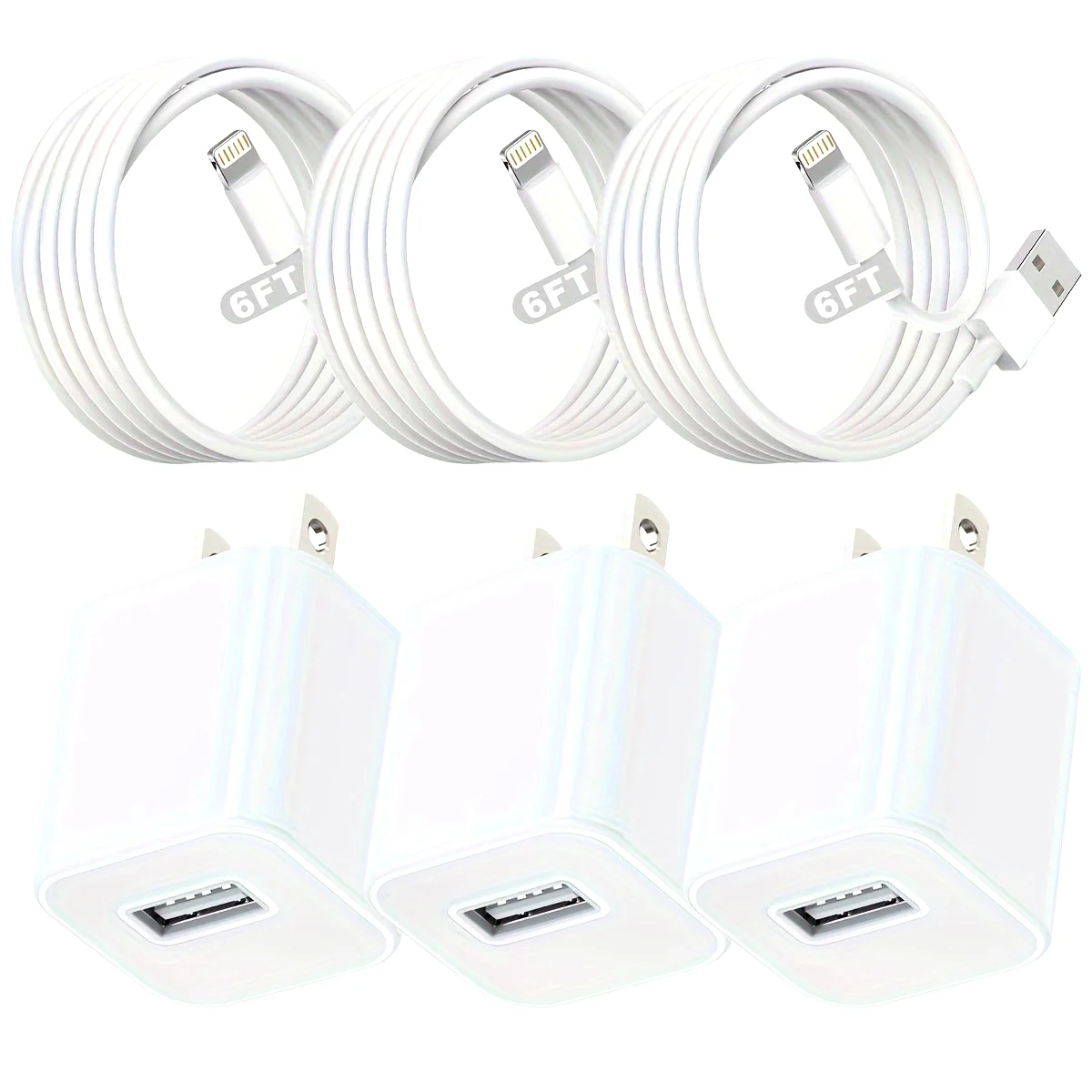 Paquete de 3 cables de carga de sincronización de datos de 6 pies con adaptador de enchufe de viaje para cargador de pared USB para iPhone14/13 Pro/12/12 Pro Max/11 Pro Max/XS Max