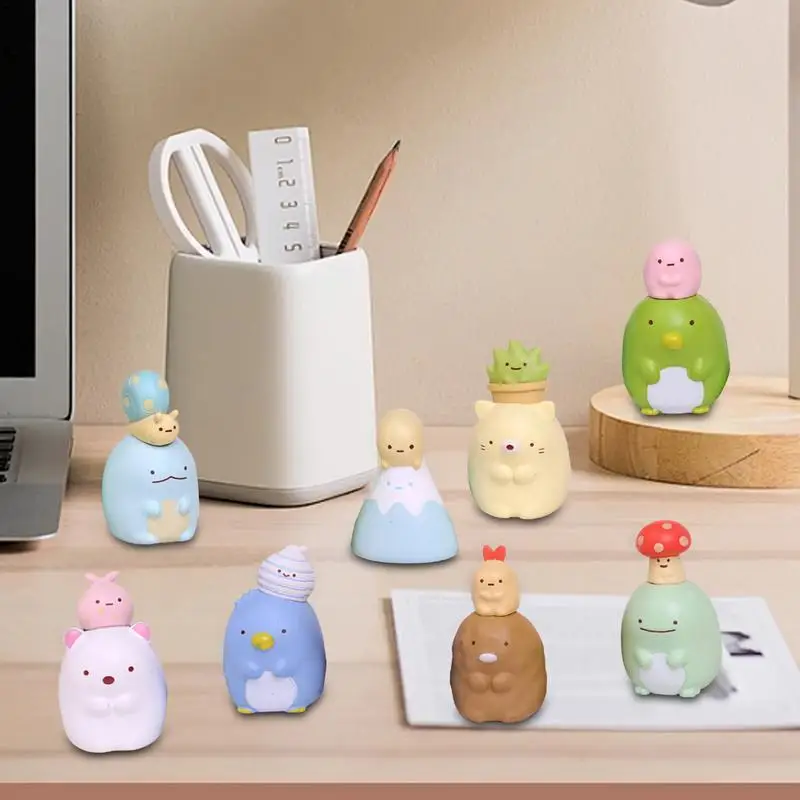 8pcs Corner Creature Desk ornament cute Japanese Style Penguin white bear shrimp cake Animals decoration kids gifts