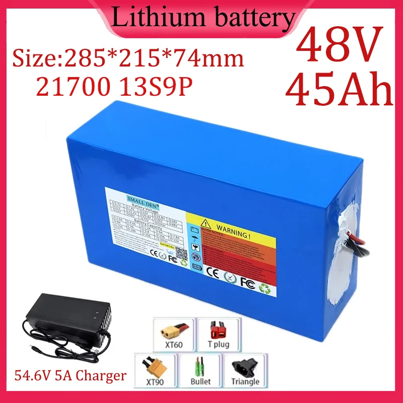 NEW 48V 45Ah 13S9P 21700 lithium battery pack built-in BMS for 0-2500W high-power electric motor power Electric bikes+Charger