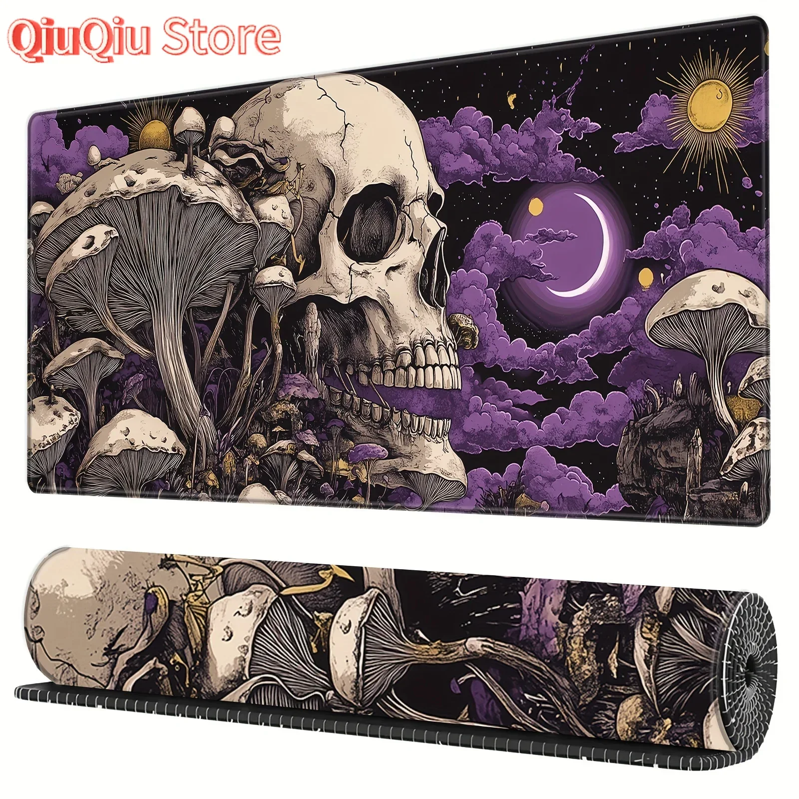 Alfombrilla de ratón grande para juegos, alfombrilla de escritorio de goma de 900x400MM, diseño de Anime con forma de seta y esqueleto antideslizante para ordenador, teclado de oficina y portátil