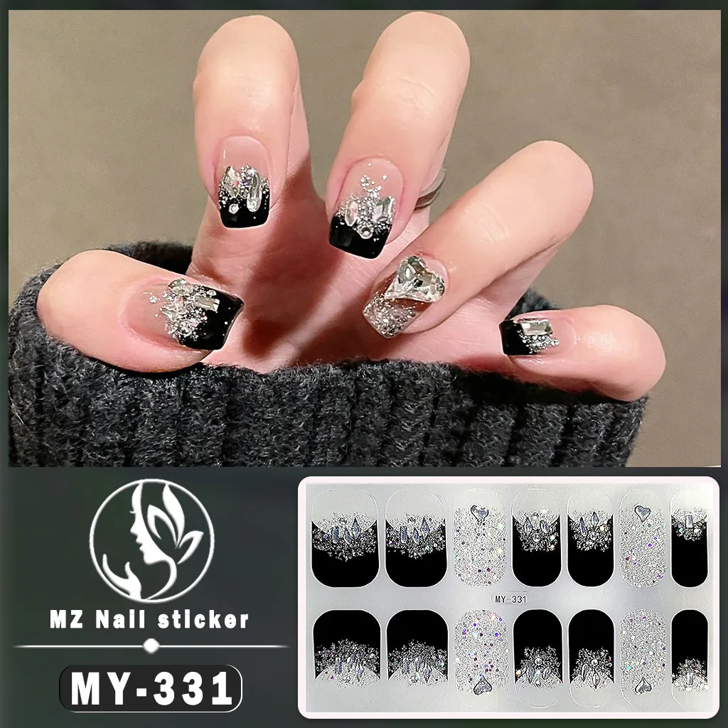 Baking Free Gel 5D Nail Sticker Wholesale Gradient Glitter Nail Stickers Simple Waterproof  Full Cover Nail Wraps DIY Manicure