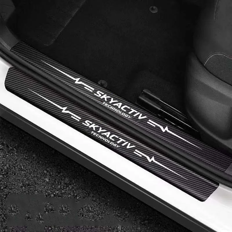 4PCS Car Door Sill Threshold Protector Plate Stickers Waterproof Decals for Mazda SKYACITV CX9 Atenza 2 3 MS 6 CX5 RX8 CX3 Miata