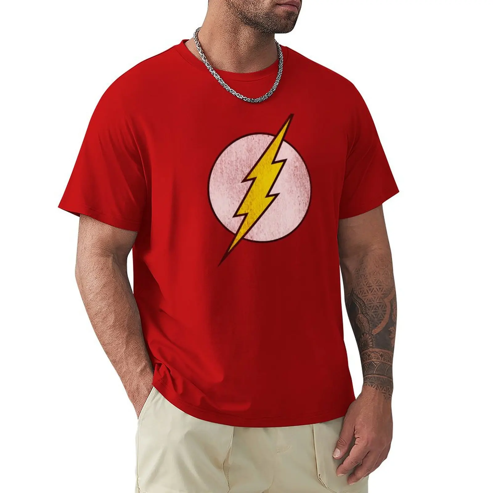 

Flash Distressed Symbol T-Shirt blacks anime clothes tees T-shirts for men cotton