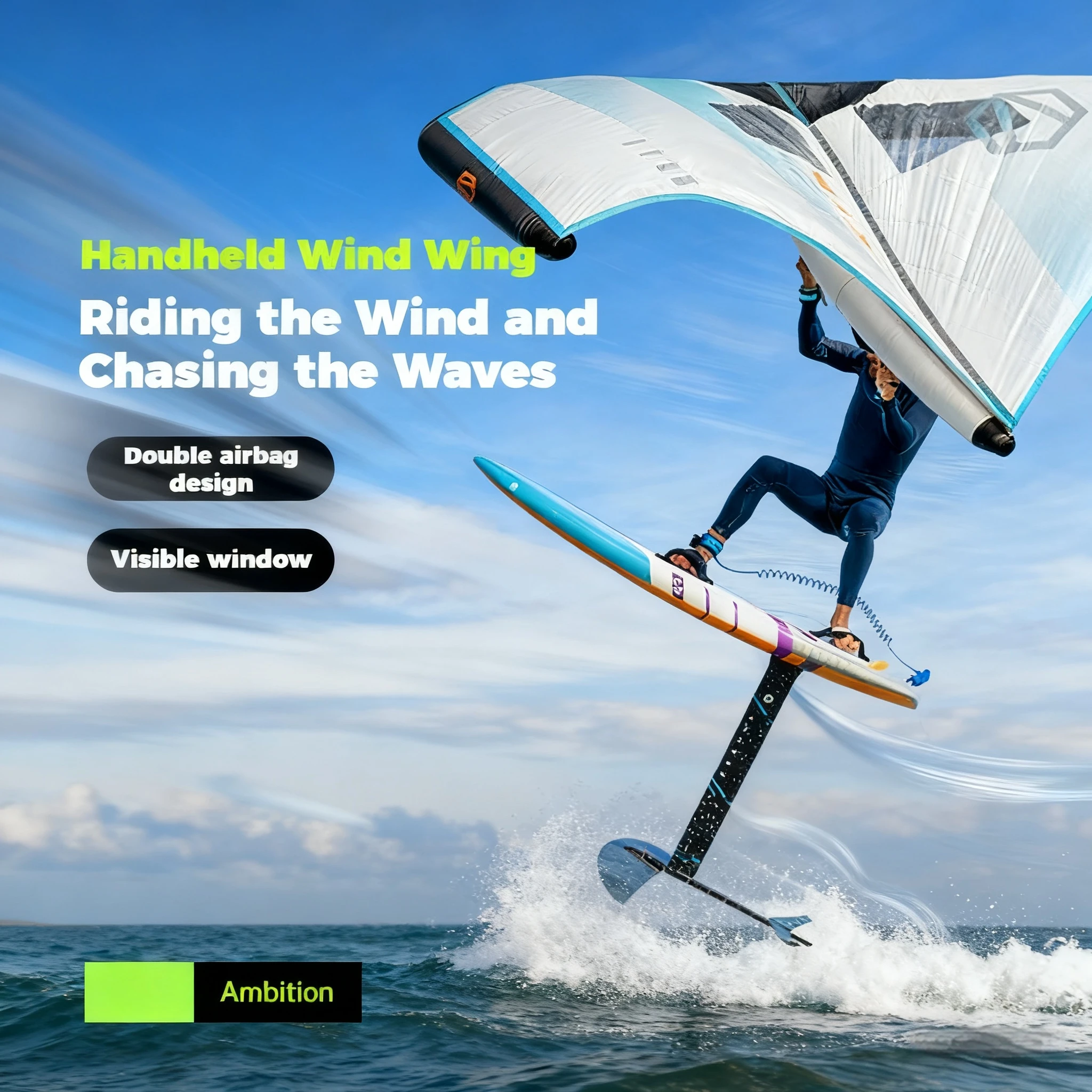 Easy Learning Wing Foilboard for Water Sports,Wing Surfing Foil Board for Beginners, All in One Handheld Wing Kite Package