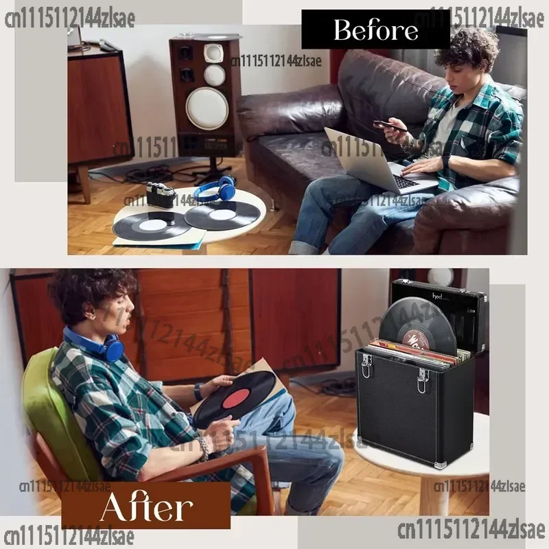 Vinyl Record Storage Box LP Album Collection Display Case Waterproof Shockproof Dustproof Foldable Leather Organizer for Home