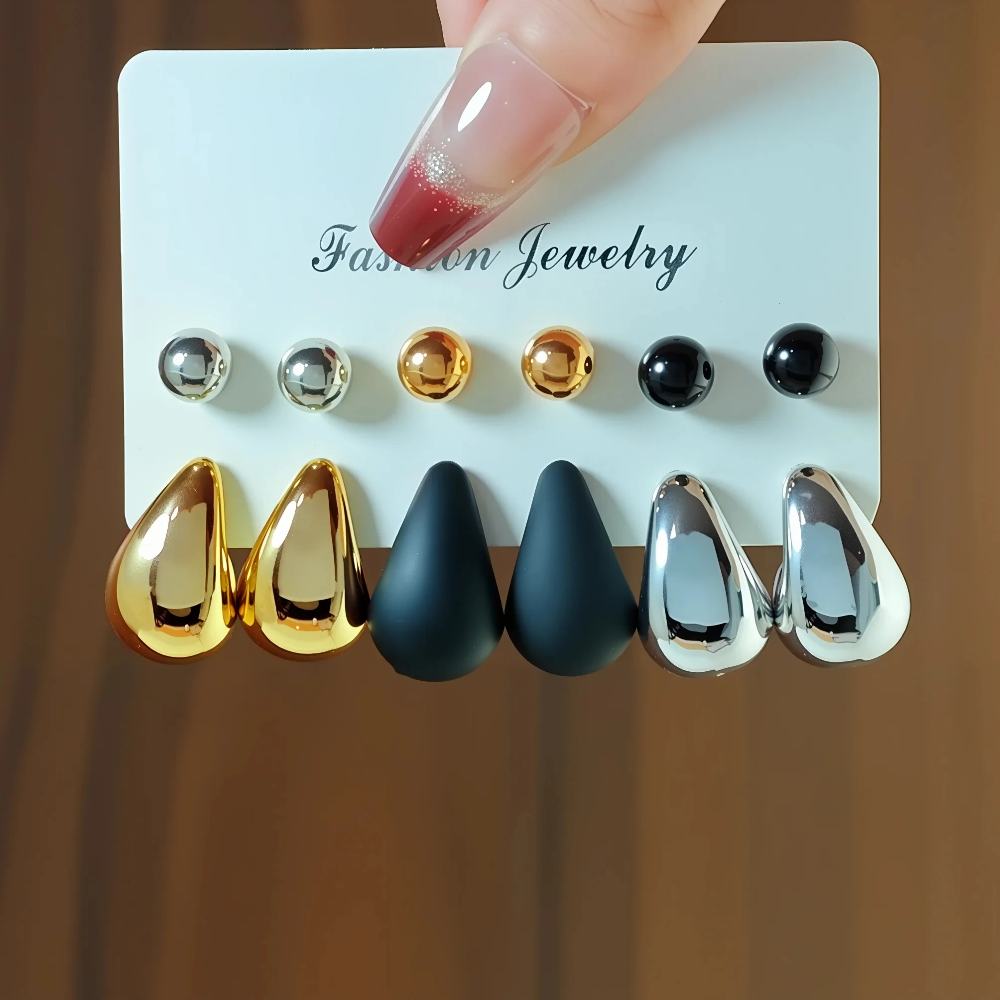 Cross Border Gold Silver Black Round Bead Teardrop CCB Stud Earrings Fashion Minimalist Classic Basic Jewelry