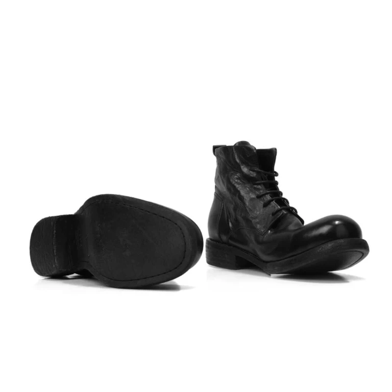 High-end Genuine Leather Vintage Round Toe Handmade Ankle Boots Men British Washed Outdoor Casual Work Shoes Man Chelsea Boots