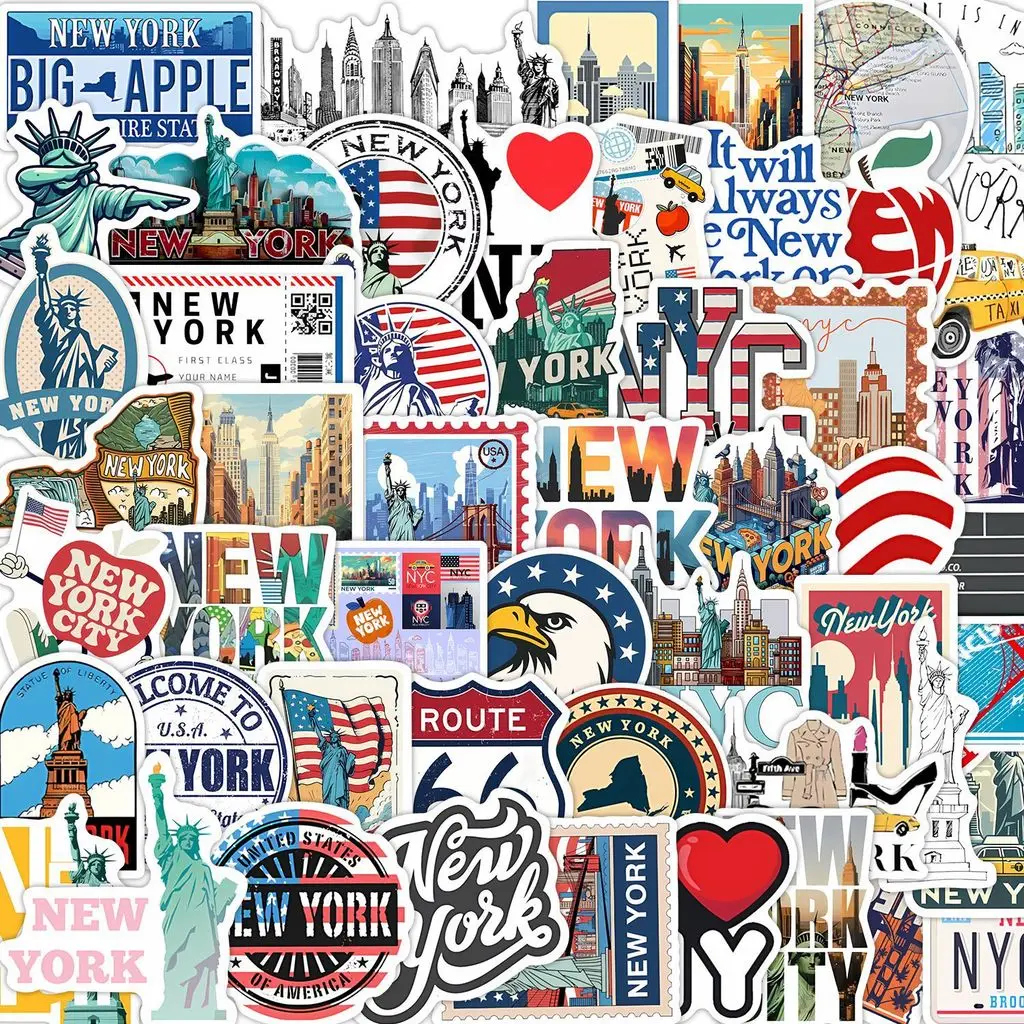 52Pcs American Vintage New York Stickers City Landmark Pattern Decals for Journal Stationery DIY Decoration Giajar Sticker Store