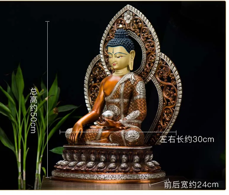 unique  50CM large huge -TOP High grade Buddha HOME family silvering Nepal Sakyamuni statue