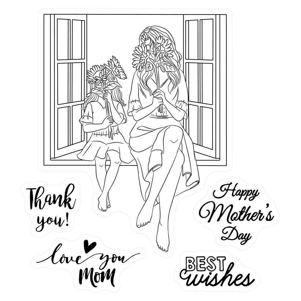 MangoCraft Mother Daughter Windowsill Cutting Dies Clear Stamp Mother's Day DIY Scrapbooking Decor Cut Dies Stamps For Cards s