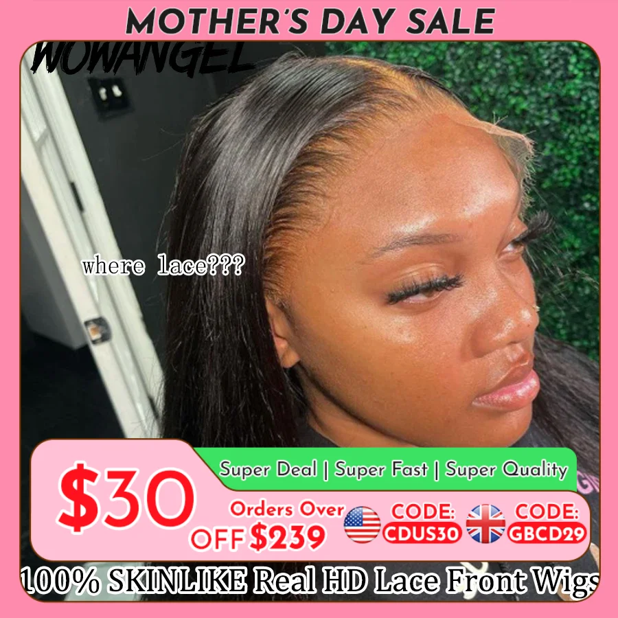 Wow Angel HD Full Frontal Wigs 36inch Straight Melt Skins 13x6 HD Lace Front Human Hair Wigs Virgin Hair Pre Plucked Glueless