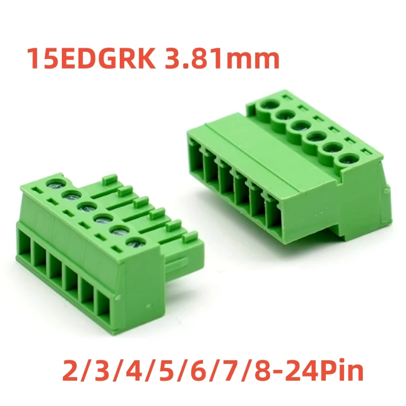 2Sets 15EDGRK 3.81mm 2/3/4/5/6/7/8-24 pin right angle screw terminal block connector 15EDG 3.81MM pitch Plug + Pin Header Socket