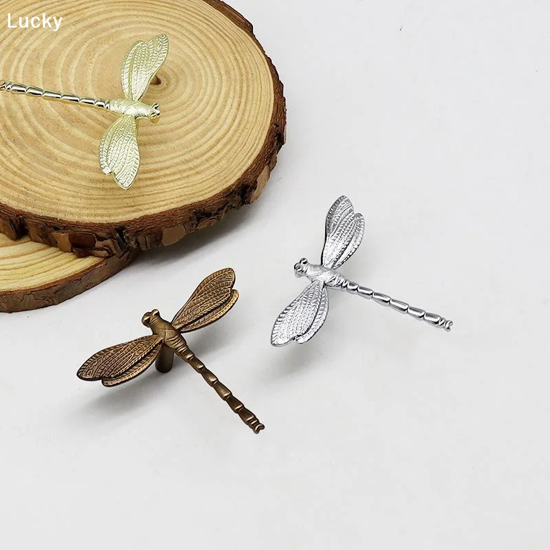 Retro Dragonfly Shape Cabinet Drawer Knobs Vintage Metal Furniture Handles For Wardrobe Closet Drawer Hardware Decor