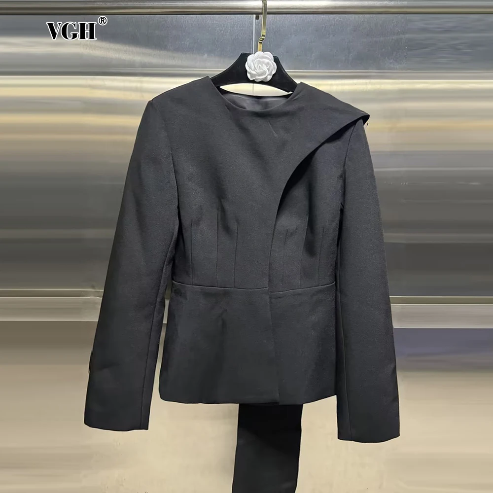 VGH Blazer dimagranti eleganti asimmetrici per le donne girocollo manica lunga temperamento tunica Blazer solido stile moda femminile