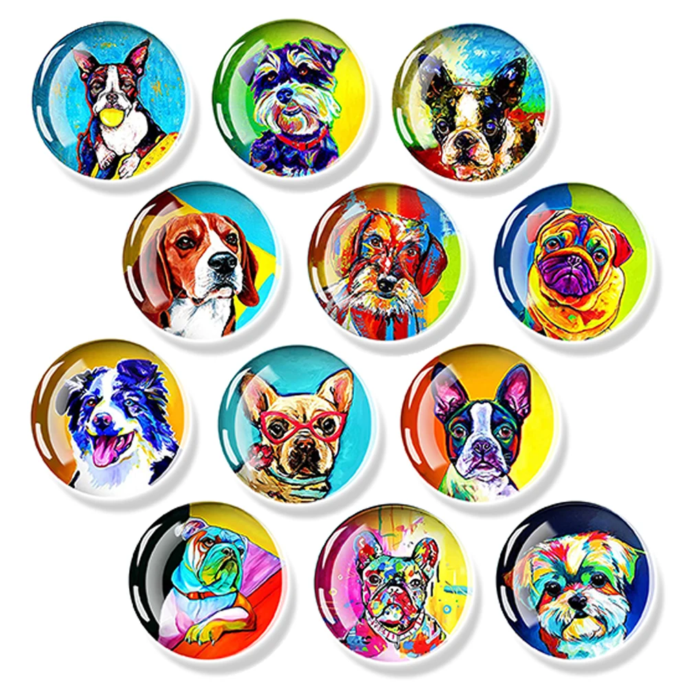 Dog Refrigerator Magnet 40MM Circular Painted Refrigerator Decoration Sticker White Board Adsorption Magnet