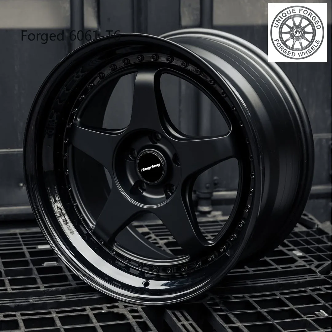26 Style Custom 2 3 Piece 5x120 5x112 5x114.3 Aluminum Alloy 5 Spoke Matte Black Forged Custom Car Rims
