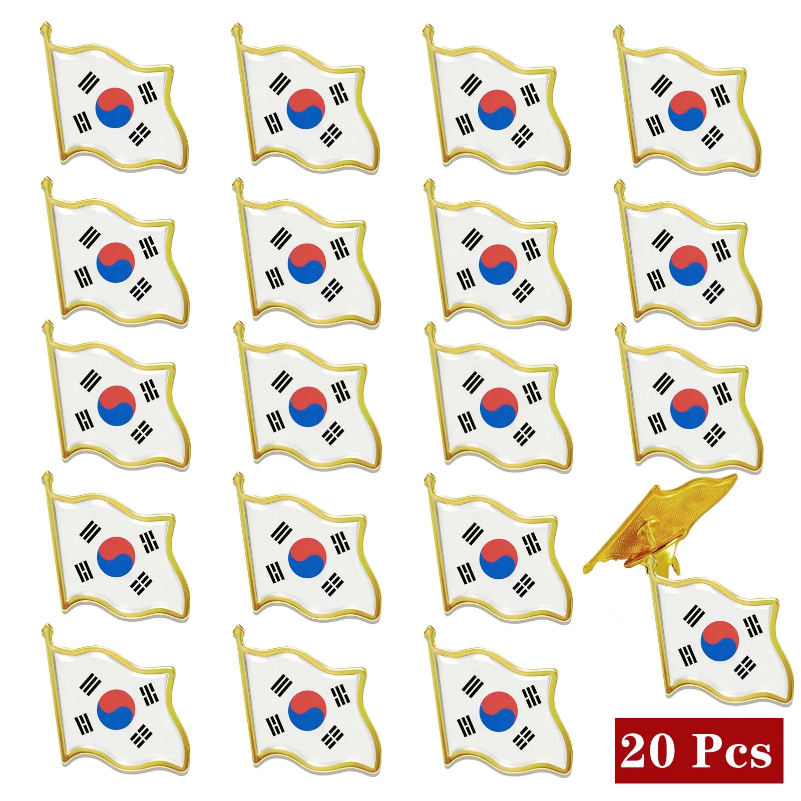 

20pcs South Korea Flag Pins Metal Souvenir Badges South Korea Brooches National Country Flag Pin for Clothes Hat Bag Jacket Suit