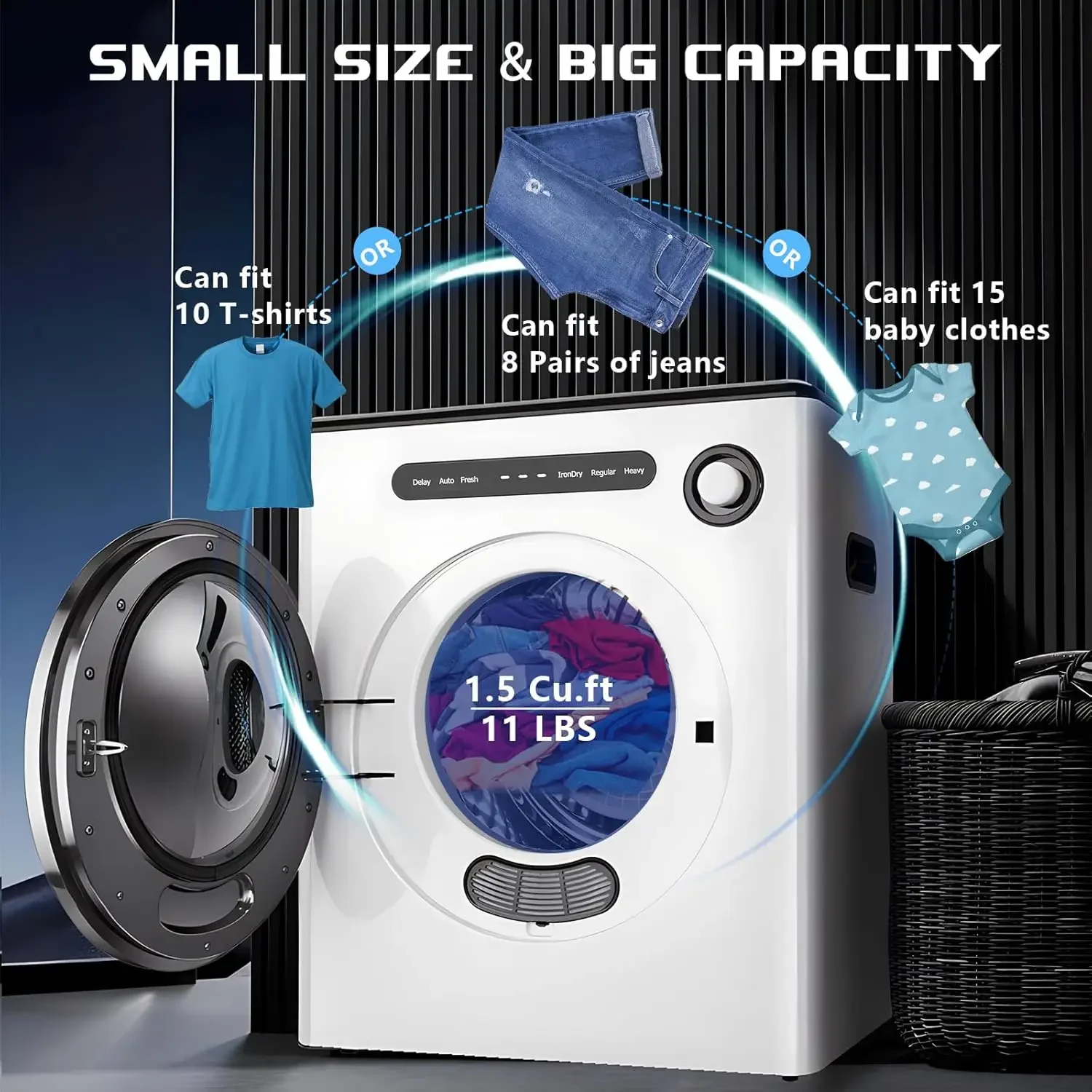 110V 970W Portable Clothes, 11LBS Capacity Compact, Small Spaces RVs and Apartments Quiet, Sturdy and Easy to Use, Supplemental