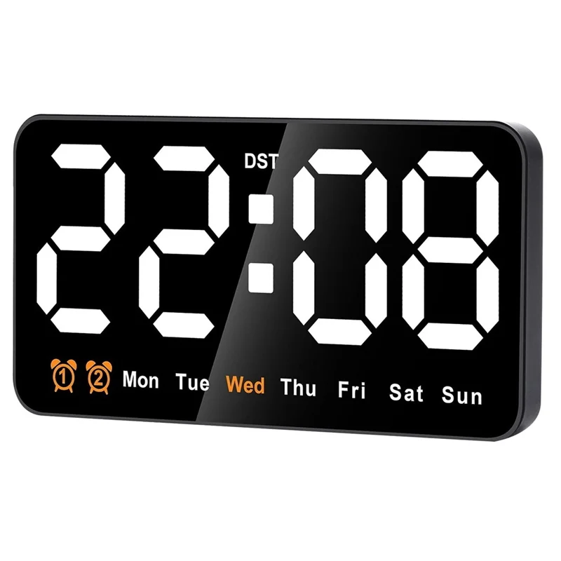 Horloge murale numérique LED, grand écran, 12 H, 24H, gros chiffres, petite horloge murale silencieuse, blanc, 9"