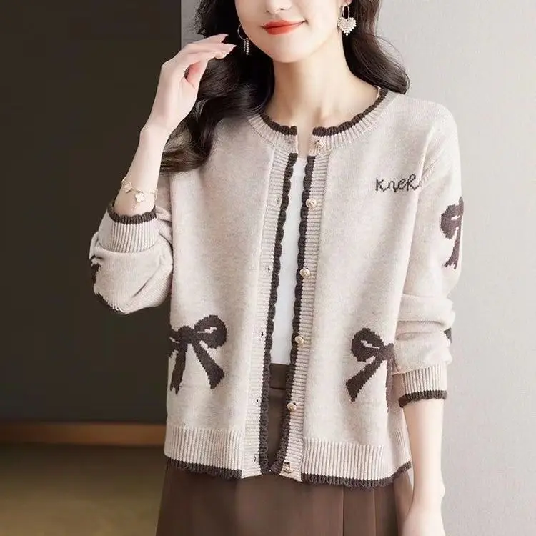 Round Neck Fashionable Knitted Jacket Women\'s Short Spring Clothing 2024 New Spring Outer Sweater Cardigan Top Shawl Women