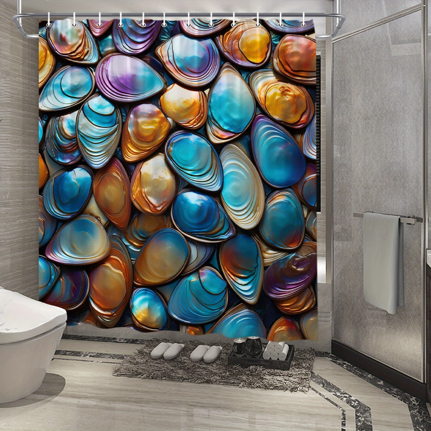 

Vibrant Shell Mosaic Shower Curtain - Waterproof, Mildew-Resistant with Multicolor Design for a Modern and Eye-Catching Bathroom